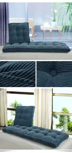 Luxurious thick navy blue tufted corduroy bench cushion with corn kernel texture detail