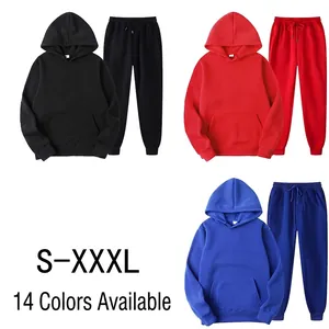 Men's Casual Solid Color Pullover Hoodie And Pants Set Long Sleeve Brushed Fleece Sportswear For Autumn Winter