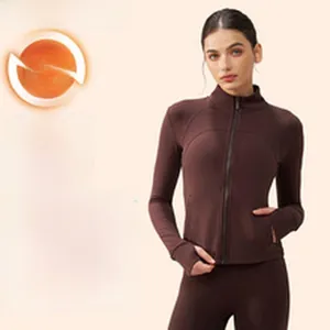 Thermisches doppelseitig gebürstetes Yoga-Jacken- und Leggings-Set in Dunkelbraun