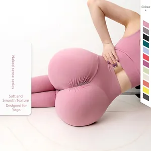 Damen Hohe Taille Yogahose Gebürstet Nacktgefühl Po Lifting Sport Fitness Leggings Einfarbig Workout Gym Bottom
