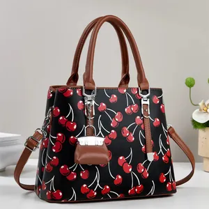 Sac à main femme imprimé cerises avec breloque mini sac et bandoulière
