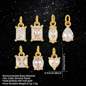 Vue détaillée de divers pendentifs géométriques plaqués or 18k avec zircone 5A+