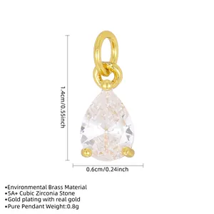 Vue détaillée du pendentif goutte avec dimensions de 1,4 cm et spécifications laiton.