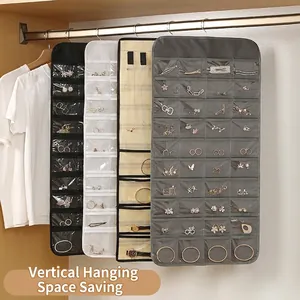 Double-Sided Transparent Jewelry Hanging Organizer Bag Multi-Pocket Dustproof Closet Storage Bag For Earrings Necklaces Watches