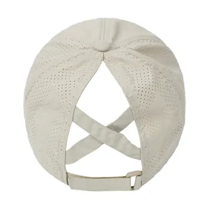 Back view of a breathable quick-dry baseball cap with a cross-strap ponytail design