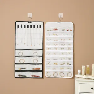Multifunctional transparent hanging jewelry organizer bag for wall or closet door storage