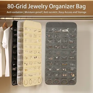80 pockets double-sided hanging jewelry organizer with clear PVC pockets