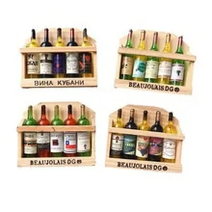 Handcrafted miniature wooden wine bottle rack fridge magnet for home or dollhouse decor