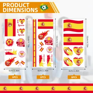 Detailed dimensions for Spain soccer world cup temporary tattoo stickers, 12x6cm sheets