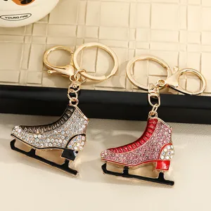 Luxurious Alloy Ice Skate Keychain Fashion Rhinestone Enamel Skating Shoe Key Ring For Women Bag Charm Jewelry Accessories Gift