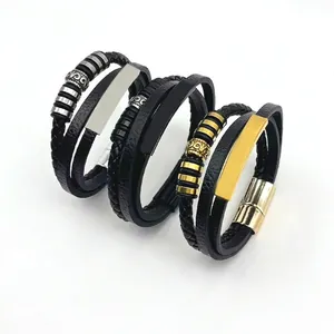 Men Vintage Multi-layer Leather Braided Bracelet With Stainless Steel Magnetic Buckle Handmade Fashion Jewelry Wristband Gift