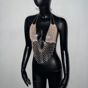 Top a fascia con strass e rete scintillante con frange di cristallo per i party
