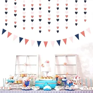 Glitter heart paper garland and triangular bunting for party and wedding decoration.
