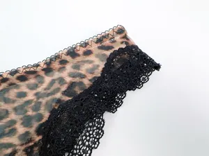 Vue macro détaillée d'un tissu en maille léopard sexy avec une dentelle noire élégante.