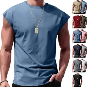 T-Shirt Sans Manches Homme Débardeur Polyester Respirant Été Décontracté Sport Fitness Couleur Unie Col Rond