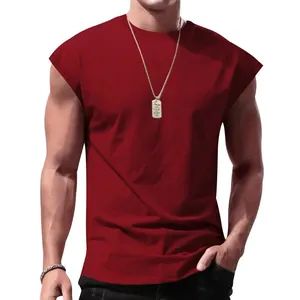 Detailed view of a men's burgundy sleeveless quick-dry sports vest with a loose fit