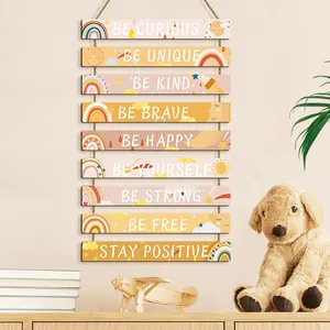 Wooden Hanging Plaque Motivational Quotes Rainbow Sun Moon Wall Decor For Kids Room Nursery Bohemian Wood Sign