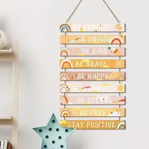 Motivational wooden rainbow wall hanging sign for nursery and kids room wall decor