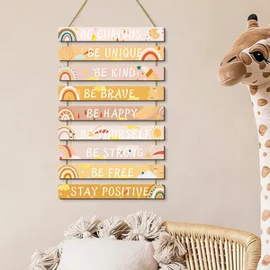 Rainbow motivational wooden hanging plaques for kids room nursery wall decor art