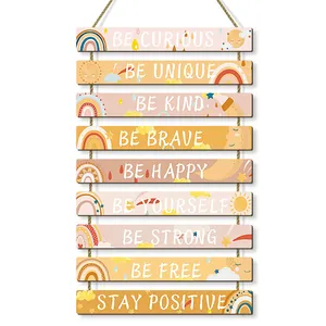 Rainbow wooden wall hanging with inspirational quotes for kids room nursery decor