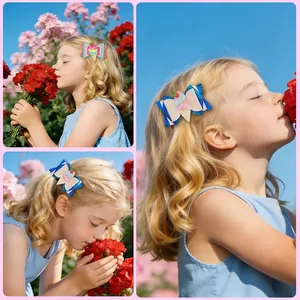 Glitter ice cream cone hair clip for girls shown in a bright floral garden setting