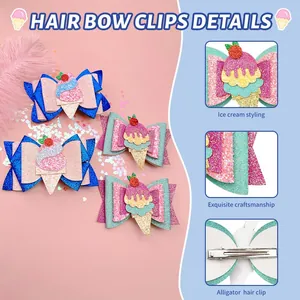 Detail view of glitter ice cream hair clips with alligator clip backing