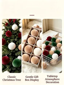 Elegant velvet flocked Christmas ball ornaments displayed in various festive holiday scenes.