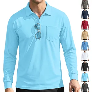 Detailed view of men's tactical long-sleeve polo shirt showing multiple color variations