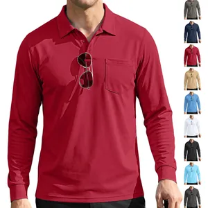Men Long Sleeve Polo Shirt Breathable Birdseye Mesh Tactical Outdoor Loose Fit With Chest Pocket Casual Lightweight Top