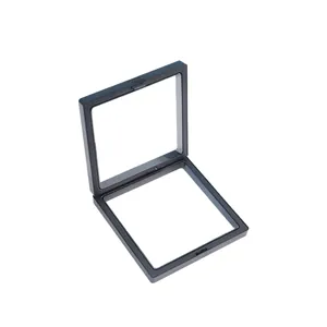 Black square PE film suspension jewelry box display case shown in an open position