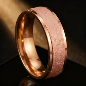 Bague Givrée en Acier Inoxydable Minimaliste pour Femmes Hommes Bijoux de Mode Anneau de Texture Sablée Or Argent Noir Or Rose Taille 5-12