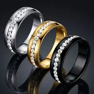 Stainless Steel Rhinestone Band Ring For Men Women Minimalist Eternity Ring Western Fashion Jewelry Finger Ring
