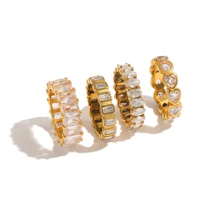 Luxe 18K vergulde roestvrijstalen ringen met hart-, ovale en vierkante zirkonia-stenen