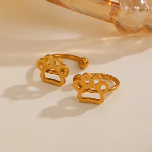 Elegant gold minimalist stainless steel cat paw ear cuff jewelry for non-pierced ears