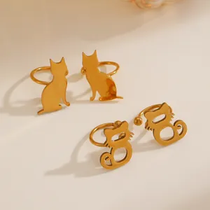 Gold-plated minimalist cat ear cuffs for non-pierced ears in cute animal shapes
