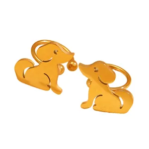 Minimalist gold-tone dog-shaped non-piercing ear cuff jewelry for women's ears.