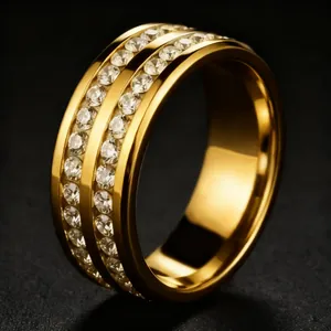 Anello in Acciaio al Titanio con Strass per Donna Design Pave a Doppia Fila Gioielli Minimalisti in Acciaio Inossidabile Anello di Lusso Leggero