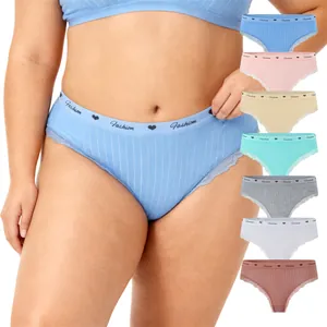 Damen T-Strings Aus Rippbaumwolle Niedrige Taille Atmungsaktiv Spitzenbesatz Elastischer Bund Herz Fashion Print Komfort