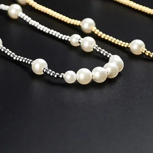 Retro titanium steel and pearl necklace with hip hop street style for men and women