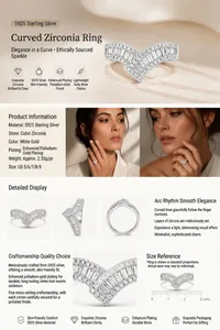 Detail van de gebogen chevron-ring van S925 zilver met gezette zirkoon