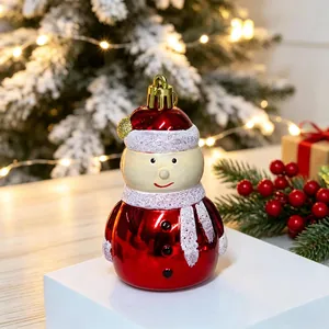 Hand-painted snowman Christmas tree ornament with red metallic finish