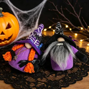 Handmade Halloween gnome plush dolls with spider and vampire themes for festive party decor