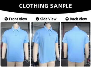 Detailansicht des hellblauen kurzärmeligen Poloshirts von vorne, von der Seite und hinten