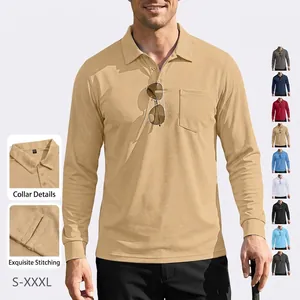 Men's Long Sleeve Polo Shirt Breathable Mesh Polyester Tactical Outdoor Sports Casual Tops With Chest Pocket Solid