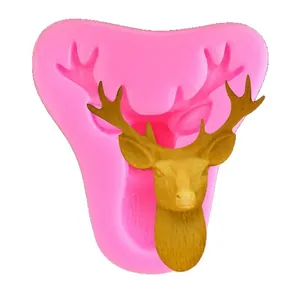Pink deer head silicone mold for DIY cake decoration, resin epoxy and plaster crafts