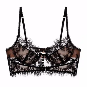 French style ultra-thin black eyelash lace bra for women sexy backless bralette.