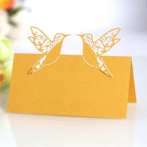 Elegant golden laser-cut love bird wedding table place card for event decoration