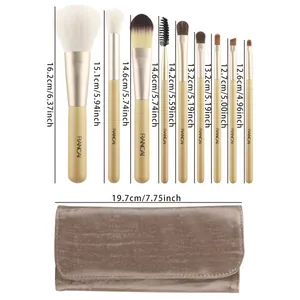 Professional 9pcs makeup brush set with velvet bag and detailed size specifications
