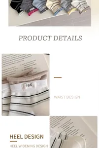 Detailed macro view of striped cotton sock's elastic waist and comfortable heel design.
