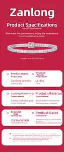 Detailed specifications of S925 sterling silver moissanite bracelet with size info